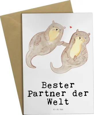 Produktbild von Mr. & Mrs. Panda Grußkarte Otter Bester Partner der Welt - Weiß - Geschenk, Frau, Geschenkidee, weihnachtskarten, abiturkarte, osterkarten, Mann, Liebe, hochzeitskarten