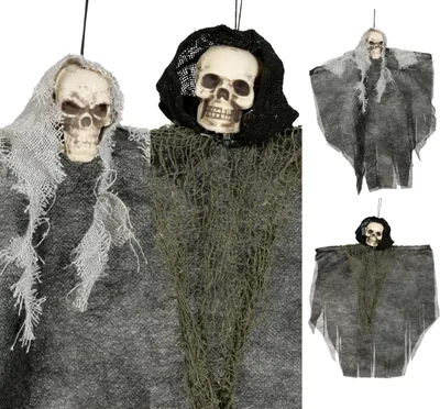 Image de Squelette Décoration Halloween Figure à suspendre Effroi Crâne Atmosphère fantomatique, couleur : gris