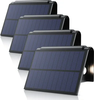 Obrázek produktu pro Solární LED svítidlo BEARWARE, solární lampa pro venkovní použití, venkovní solární svítidlo, solární nástěnné svítidlo, sada 4 ks, 2 režimy, 2 úrovně jasu, teplá bílá 3000 K, IP54, akumulátor 1800 mAh