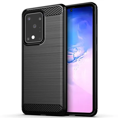 Immagine prodotto di Custodia protettiva per cellulare, compatibile con Samsung Galaxy S20 Ultra, con finitura effetto carbonio, colore nero