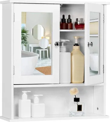 Immagine prodotto di Armadio da bagno 591753 bianco, con doppie ante a specchio, 13 cm x 56 cm x 58 cm, bianco