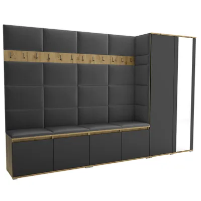 Produktbild von Garderobe LUTON 5 ARTISAN - BLACK 15– Farbe: schwarz, moderner Schrank 40x290x186 cm, funktionale Lösung für den Flur, Garderobeschrank, Flurmöbel