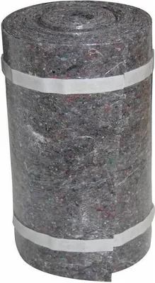 A roll of protective felt material, wrapped in clear plastic and secured with two white bands.