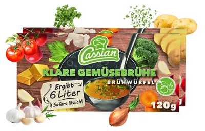 Produktbild von CASSIAN Brühwürfel Gemüsebrühe 30 x 120g für 360 x 0,5l - Ergibt 180 Liter Sofort Löslich