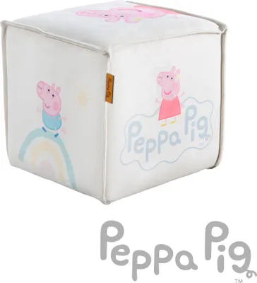 Produktbild von roba Kinderhocker im Peppa Pig Design - Sitzwürfel ab 18 Monaten - Belastbar bis 60 kg - Polsterhocker in Beige mit rosa Peppa Druck