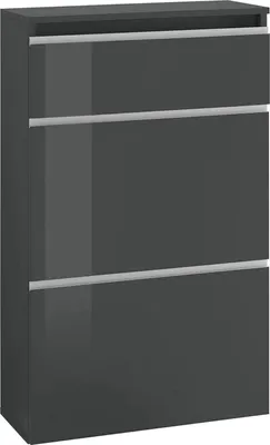 Produktbild von Schuhschrank Dlogarz, Mehrzweckschrank mit 2 Türen und 1 Klapptür, Eingangsschuhregal, 100 %  Italy, cm 60x27h108, Anthrazit glänzend