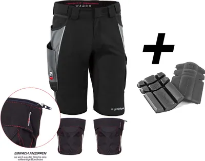 Produktbild von Qualitex kurze Arbeitshose - HANDWERKER-BUNDLE IRON Shorts + Kniepolstertasche inklusiv Kniepolster - in Farbe: schwarz/grau - Herren: 56 - Damen: 50