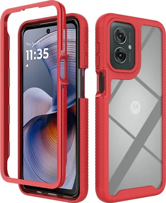 Image de Etui pour Motorola Moto G55, Coque arrière transparente hybride, Bumper TPU robuste, Etui antichoc Rouge
