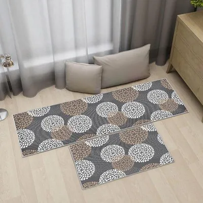 Image de Tapis antidérapants pour la cuisine, lot de 2, style vintage, lavables, L, 43 x 75 + 43 x 150 cm