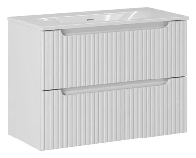 Produktbild von Badmöbel-Set - Mit Einbauwaschbecken & Unterschrank 80 cm Zwei Schubladen, Nova White N - Weiß/Matt
