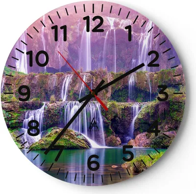 Produktbild von Wanduhr - Rund - Glasuhr - Wasserfall Natur - 30x30cm - Schleichendes Uhrwerk - Lautlos - zum Aufhängen bereit - Dekoration Modern - Wanddekoration aus Glas - C4AR30x30-3893