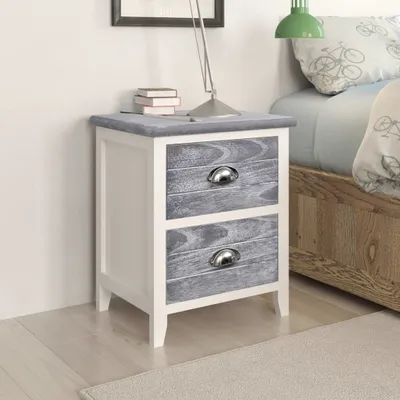 Image de vidaXL Table de nuit gris et blanc 38x28x45 cm bois de paulownia