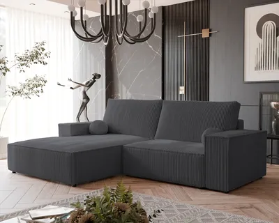 Image de Canapé d'angle HUGO avec fonction sommeil et coffre de lit Canapé d'angle en L Salon Canapé avec coffre de lit Canapé gauche Poso 34 Gris