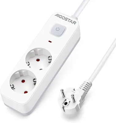Zdjęcie produktu dla Listwa zasilająca Aigostar, 2 gniazda, kabel 3m, 16A, 250V, biała