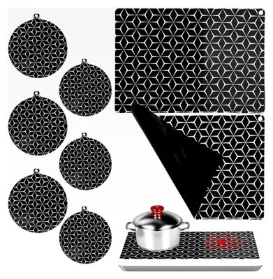 Produktbild von 8er Set Induktionsschutzmatte, rutschfeste Induktionsmatte, wärmeisolierendes Pad, Schutzmatte für Induktionskochfeld, Abdeckung für Herd, Schwarz, abwaschbar (25 * 35 cm)