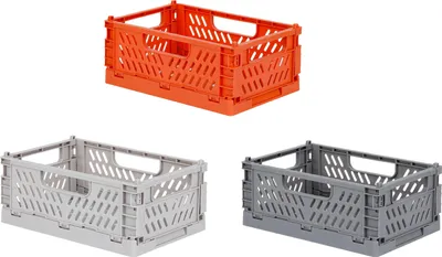 Produktbild von TURBO PRODUKTE 3er-Set Klappkisten Klein – faltbar, 22×14,6×9,1 cm – Orange, Grau