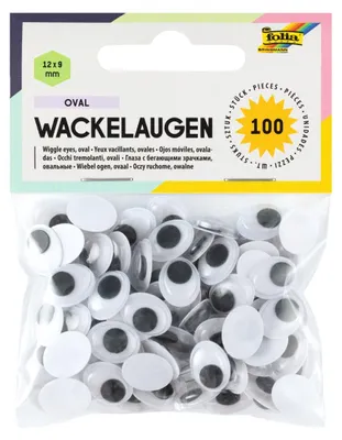 Produktbild von folia® Wackelaugen, oval, 12 x 9 mm, schwarze Iris, 100 Stück