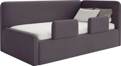 Produktbild von Selsey Fanko – Kinderbett 90x200 cm mit Rausfallschutz, Matratze, Kopfteil rechts, Samt,Violett