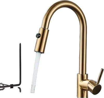 A kitchen faucet with water flowing from it.