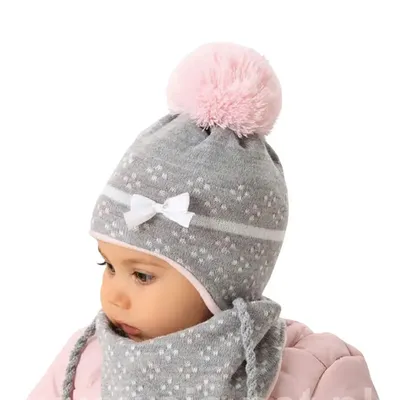 Produktbild von Baby Winter Mütze Mädchen Set Dreieckstuch Schal Gr. 36/38, 0-6 Monat, Grau