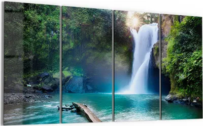 Produktbild von DEQORI Glasbild Echtglas 4x30x60 cm 'Tegenungan Wasserfall' Wandbilder XXL groß