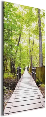 Produktbild von Wallario Premium Leinwandbild Spaziergang im Wald  Holzweg über einen Fluss in Größe 80 x 200 cm