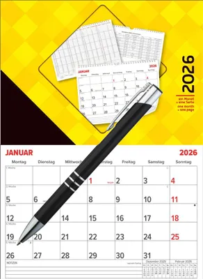 Produktbild von Monatskalender 2026 / DIN A4 / Monatsterminplaner / Wandkalender + Kgelschreiber
