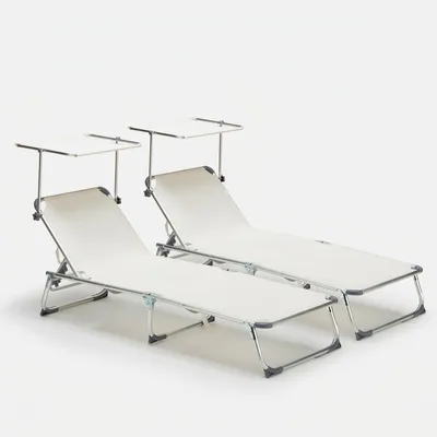 Immagine prodotto di 2 lettini mare pieghevoli con tettuccio parasole California - Bianco