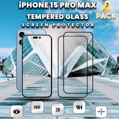 Produktbild von 2 balení Apple iPhone 15 Pro Max - Tvrzené sklo 9H - Vysoce kvalitní 3D ochrana displeje