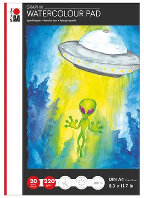 Aquarellblock A4, 20 Blatt, 220 g/m², feinkörnig, weiß