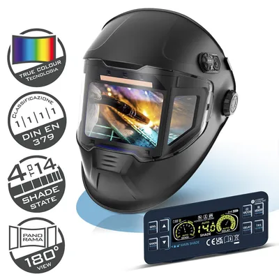 Immagine prodotto di STAHLWERK casco automatico per saldatura 3 in 1 SPLIT - casco per saldatura con colori reali, oscuramento automatico DIN 4-14, classe ottica 1/1/1/1, campo visivo 180