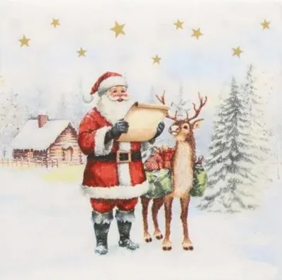 Productafbeelding van 20 servetten met het thema "Dear Santa" - Kerstman met verlanglijstje, afmetingen 33x33 cm