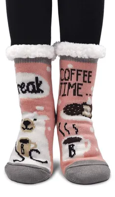 Produktbild von Damen Stoppersocken dicke Haussocken mit Anti Rutsch Sohle, warme Wintersocken flauschig Thermo-Socken mit Innenfrottee 36-41 Bär Rosa