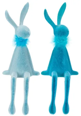 Produktbild von Deko Hasen Kantenhocker Osterfiguren für Fensterbank und Tischdeko, 2 Stück
