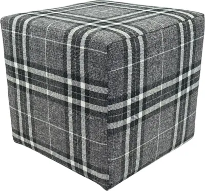 Produktbild von LOBOX Hocker 40x40 cm quadratisch – eleganter Sitzhocker aus zweifarbigem Flechtstoff im Karomuster – Hellgrau