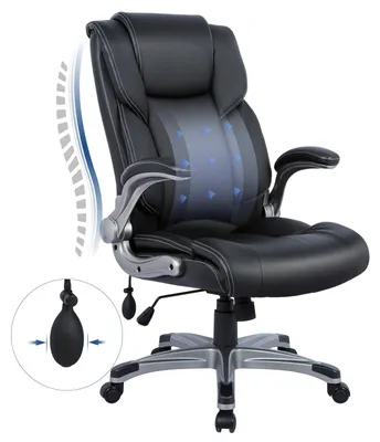 Image de Chaise de Bureau ergonomique en similicuir,Dossier Inclinable, Accoudoirs et Hauteur Réglables - Noir