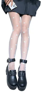 Zdjęcie produktu dla GamTelightpe, białe, cienkie, wzorzyste rajstopy damskie, transparentne, z motywem serca
