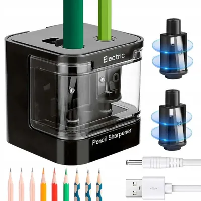 Produktbild von Electric Pencil Sharpener Elektrischer Anspitzer, USB Batteria Doppelloch Tragbar Elektronisch Automatisch Elektrisch Spitzer Bleistiftspitzer, Kinder