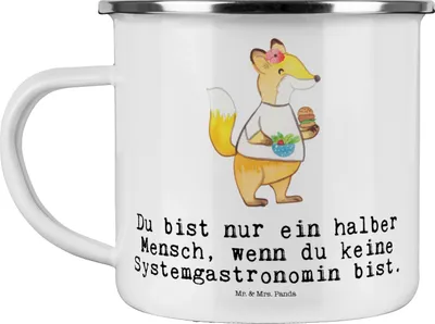 Produktbild von Mr. & Mrs. Panda Haferl Systemgastronomin Herz - Weiß - Geschenk, Emaille Becher, Pott, Teetasse, Tasse