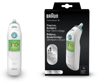 Produktbild von Braun ThermoScan 6, Kontakt-Thermometer, Weiß, Ohr, Tasten, °C, LCD
