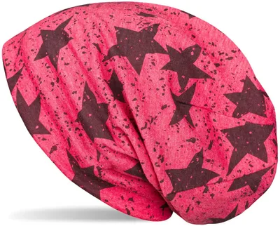 Produktbild von styleBREAKER Uni Stoff Beanie Mütze mit Sterne Splat Style Print, Leichte Longbeanie mit Farbspitzer Muster 04024185
