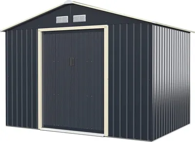 Produktbild von GOPLUS Gerätehaus, 4,83 ㎡, 9,76m³,  Gartenschuppen 5,29 m² mit Schiebetür, Türgröße: 117x163cm, Stahlbleche, 4 Öffnungen, Satteldach, Geräteschuppen