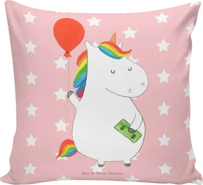 Produktbild von Mr. & Mrs. Panda kuschelkissen 40x40 Einhorn Luftballon - Rot Pastell - Geschenk, Unicorn, Freundin, Kissen, zier, Geld, Einhörner, Zierkissen