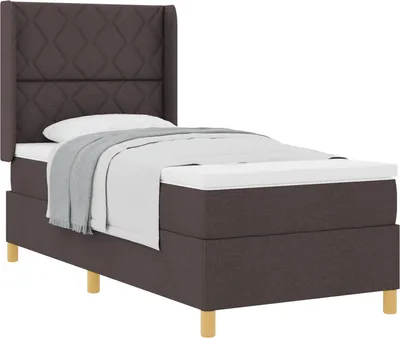Zdjęcie produktu dla Łóżko sprężynowe z materacem ciemnobrązowe 90 x 190 cm tkanina