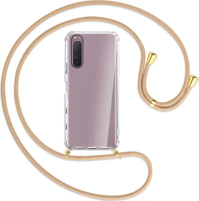 Produktbild von Handykette Backcover-Schutzhülle mit Band (Metall goldfarben) für Sony Xperia 5 II - beige