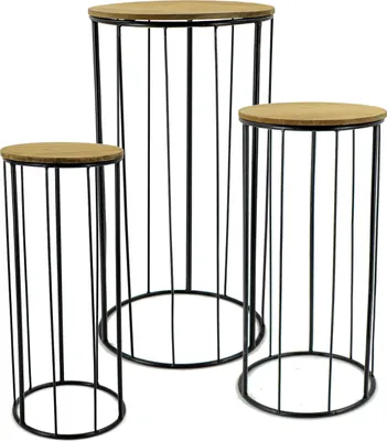 Obrázok produktu pre Podstavec pod kvetináč Drevo / kov - sada 3 okrúhlych kvetináčov - cca 50,60 a 70 cm