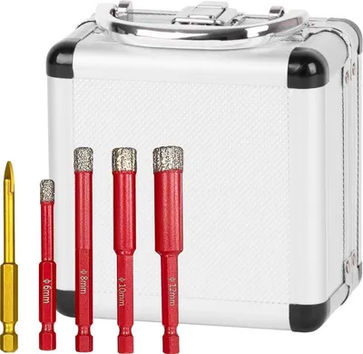 Zdjęcie produktu dla Zestaw otwornic Strend Pro Premium, 6-8-10-12 mm, HEX, wiertło diamentowe do szkła 6 mm, wiertło puszkowe, profesjonalne