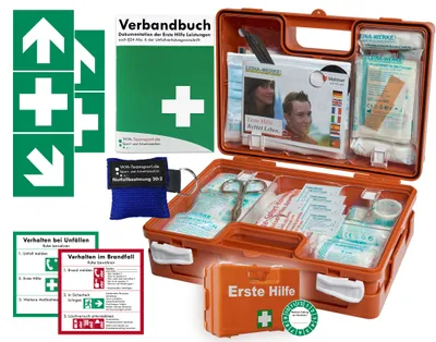 Produktbild von Erste-Hilfe-Koffer Quick -Paket 1- mit "Notfallbeatmungshilfe" für Betriebe - akt. DIN/EN 13157 + DIN 13164 für KFZ - inkl. 1. Hilfe Folienaufkleber