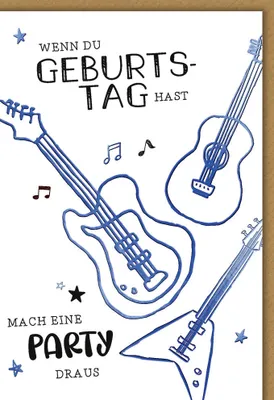 Produktbild von Geburtstag - Karte mit Umschlag - Gitarren, Zeichnung - plastikfrei