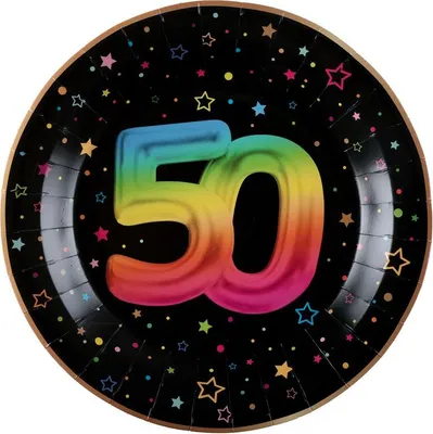 Produktbild von 6 Papp-Teller Geburtstag 50 schwarz bunt